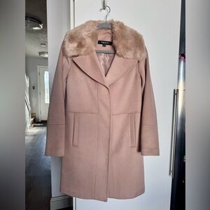 Kenneth Cole Women's Blush Trench Coat with Faux Fur Collar